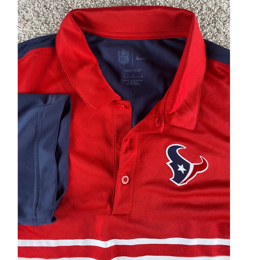 Nike Houston Texans NFL Dri-FIT Polo Shirt Mens L Red Navy Colorblock NKMJ-064K